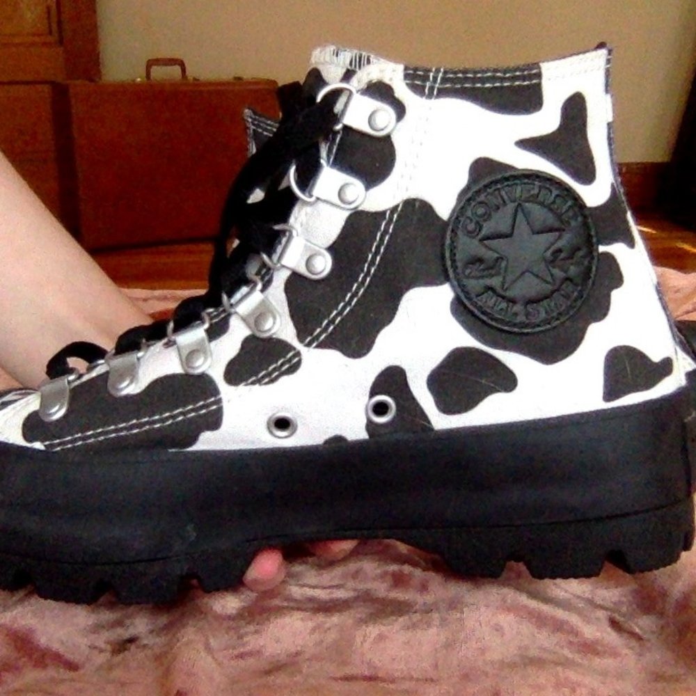 Converse Lugged High Top Cow Print Sneaker